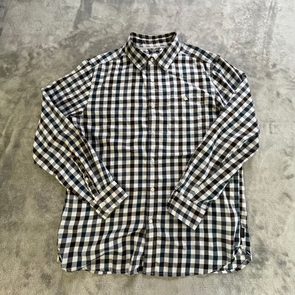 The North Face Button Down Shirt Large‎ Black White Gingham Plaid Long Sleeve